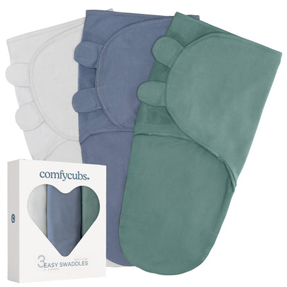 Comfy Cubs Mantas Envolventes para Recién Nacido, Paquete de 3 - Stone, Nomadic Blue, Azul - Small (0-3 Months)