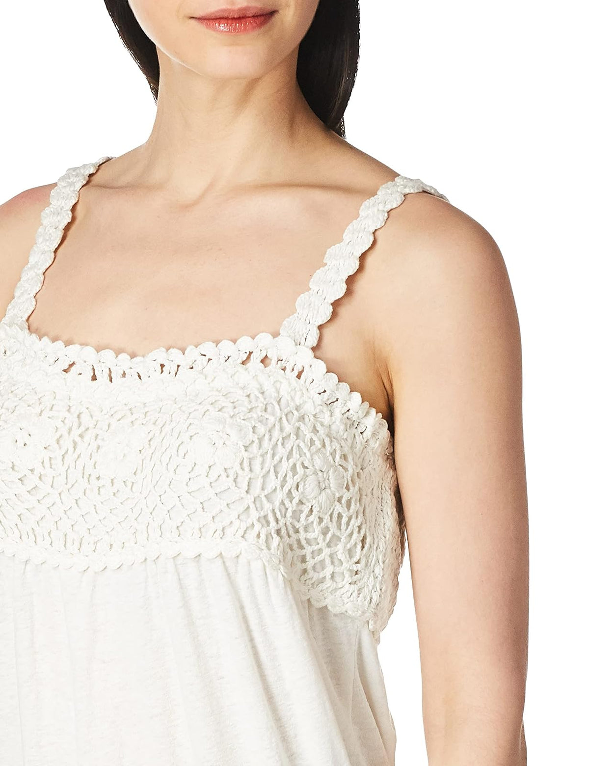 Lucky Brand Top de Ganchillo de Manga Corta con Cuello Cuadrado Blusas Mujer