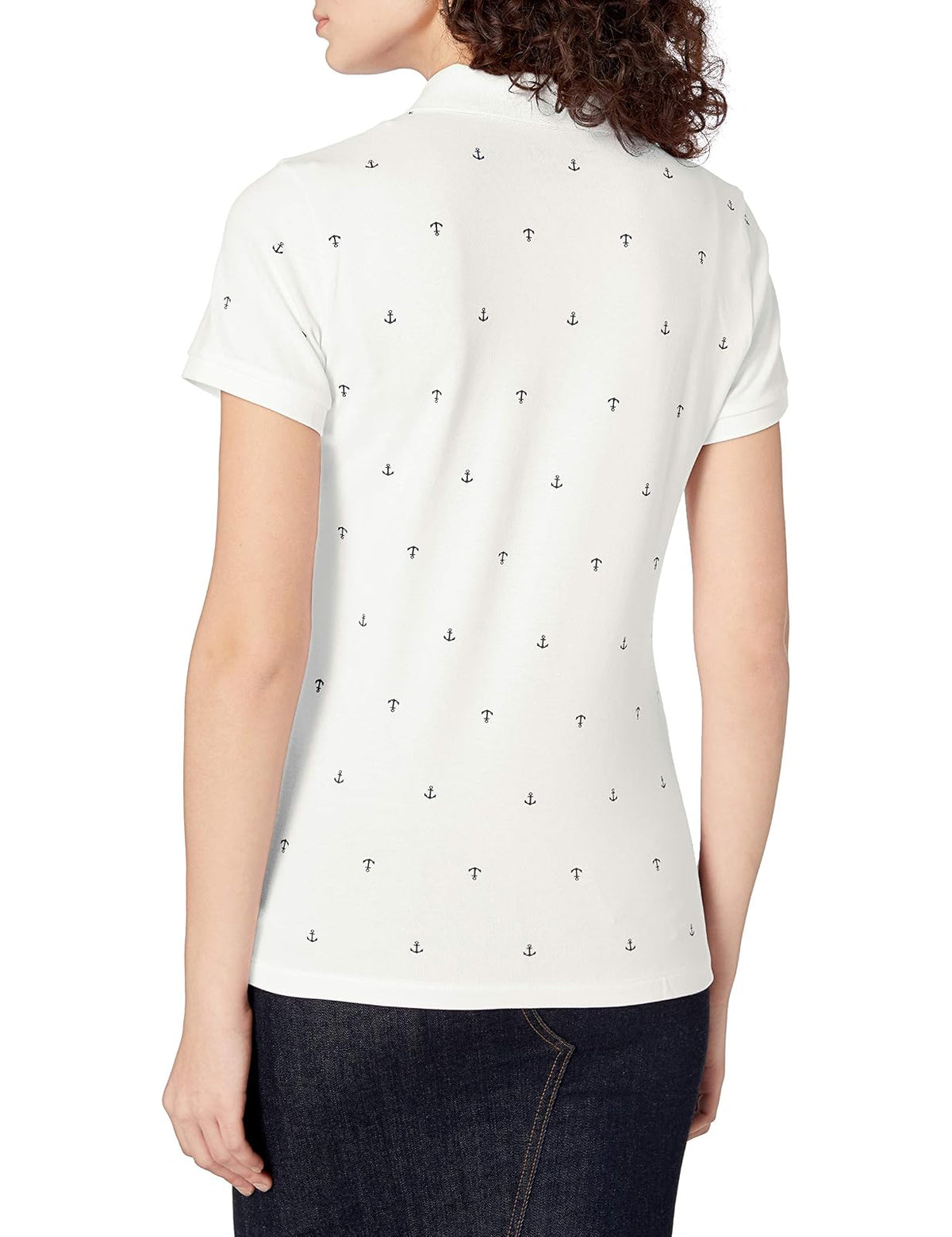 Nautica Polo de algodón elástico con Cuello en V y Rayas de Ajuste clásico Camisa de Polo para Mujer