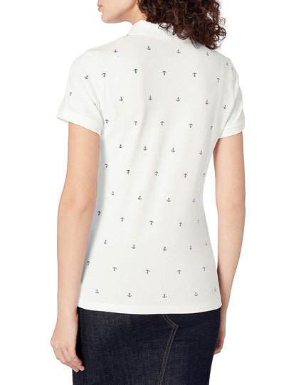Nautica Polo de algodón elástico con Cuello en V y Rayas de Ajuste clásico Camisa de Polo para Mujer