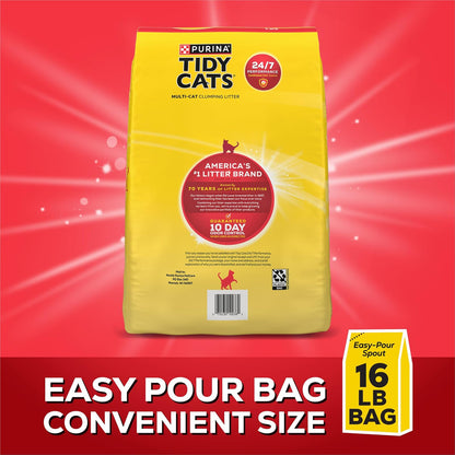 Purina Tidy Cats Clumping Cat Litter Odor Control, 24/7 Performance Multi Cat Litter - 16 LB. Bag