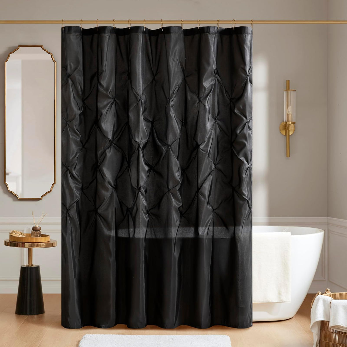 Madison Park Laurel - Cortina de Ducha Negra para baño, 72 x 72 Pulgadas