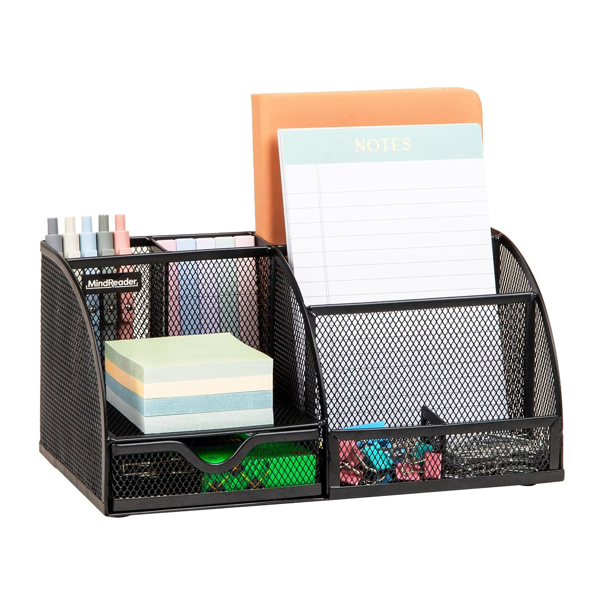 Mind Reader Desktop Organizer, File Storage, Accessory Storage, Workspace, Office, Metal Mesh, 11"L x 5.5"W x 5"H, Black
