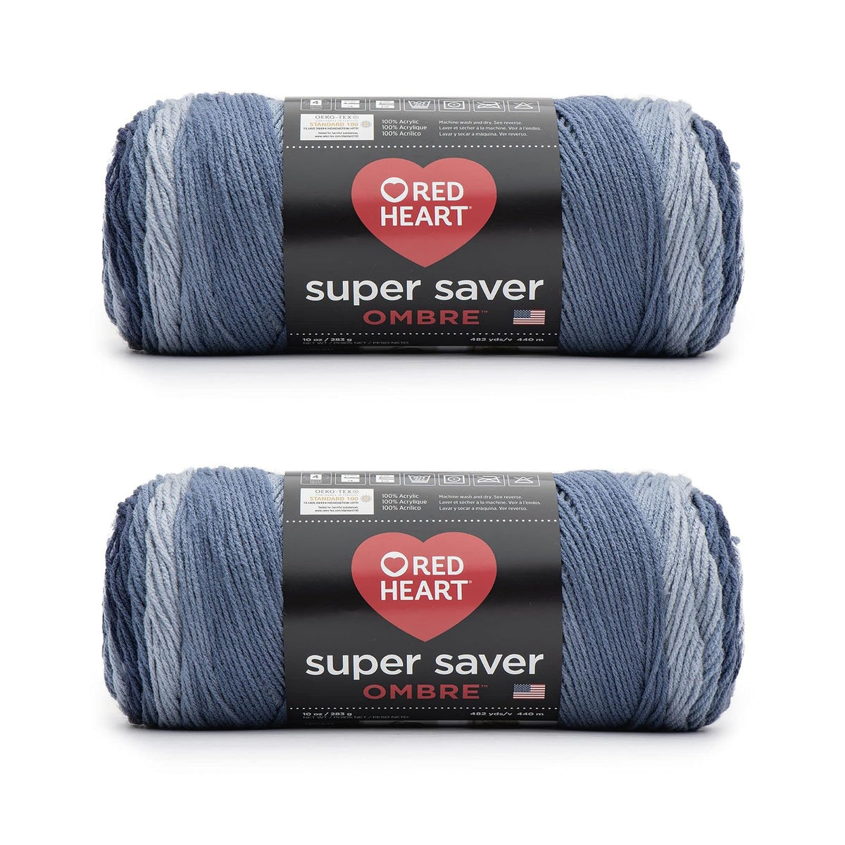 Red Heart Super Saver Jumbo Estambre Acrílico Degradado, Paquete de 2 - Azul marino degradado