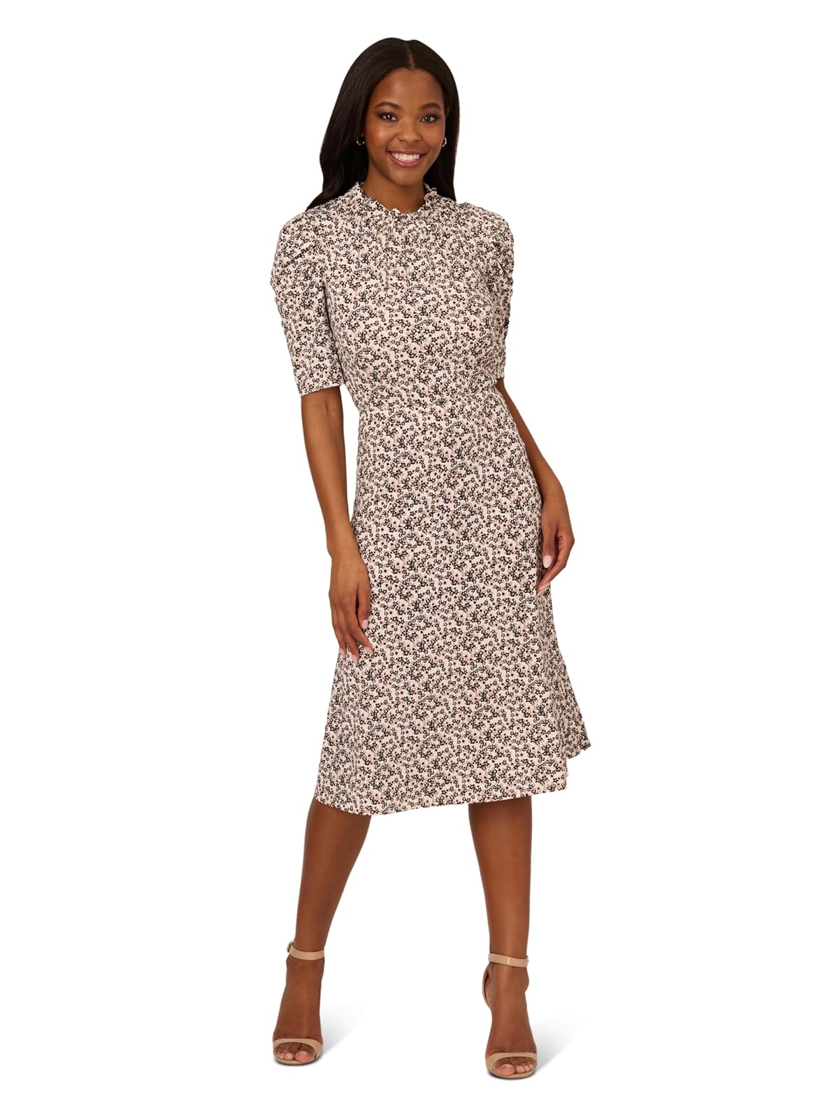 Adrianna Papell Vestido Midi Manga Corta Cuello Volantes - Negro - - XL