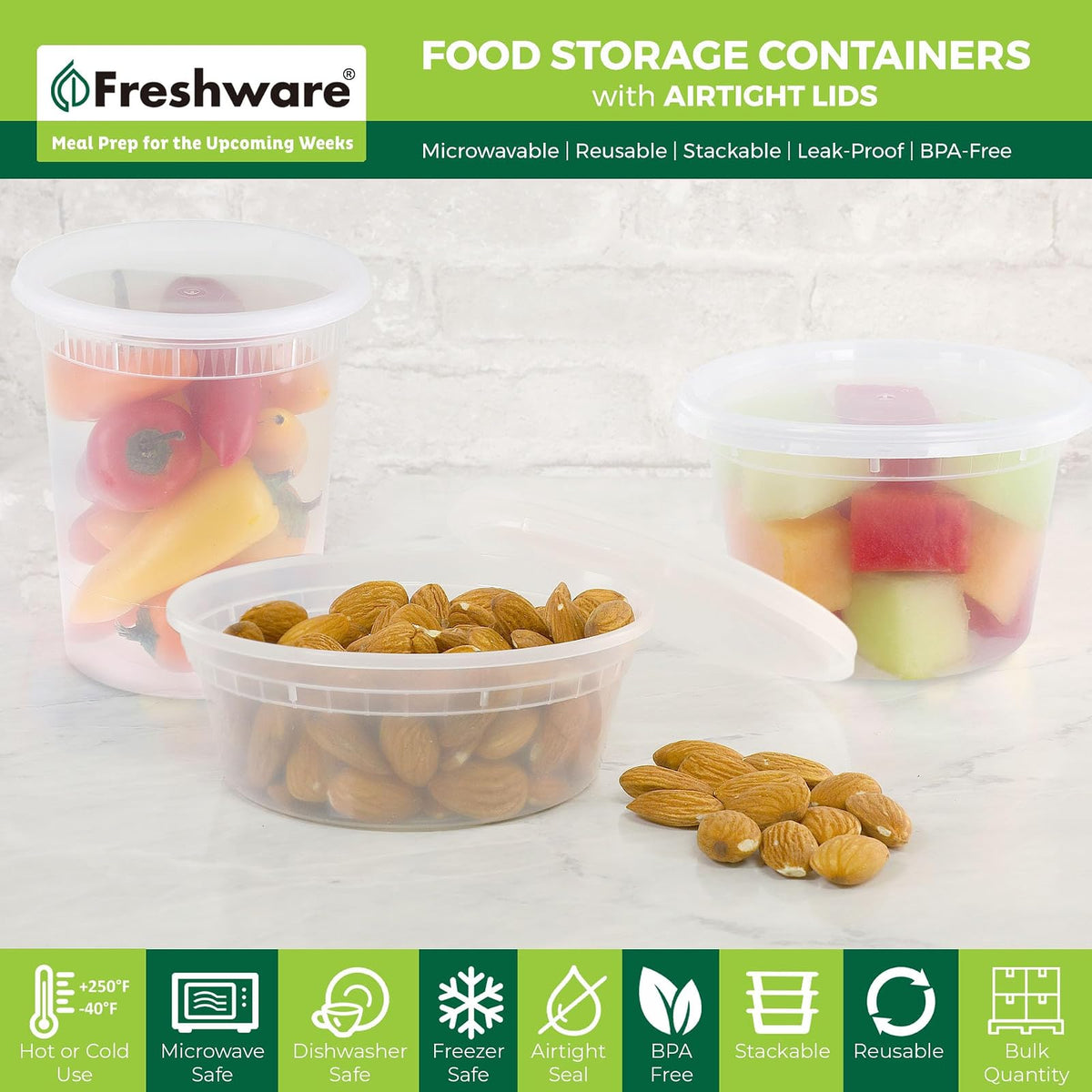 Freshware Recipientes de Almacenamiento de Alimentos | 60 paquetes, 8 16 32 oz, 20 juegos, tapas, plástico, delicatessen, preparación comidas