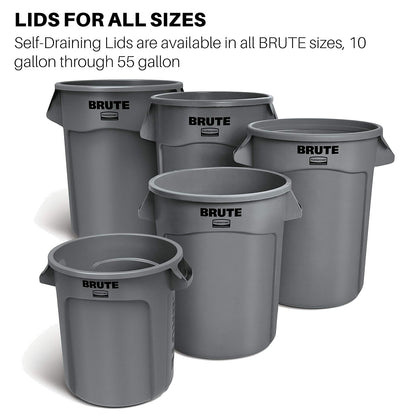Rubbermaid Commercial Products BRUTE® – Tapa Plana para Contenedor con Cierre a Presión para Ajuste Seguro, Cuenta con Canales Antiacumulación de Agua, Capacidad de 75 L, Blanco FG261960WHT