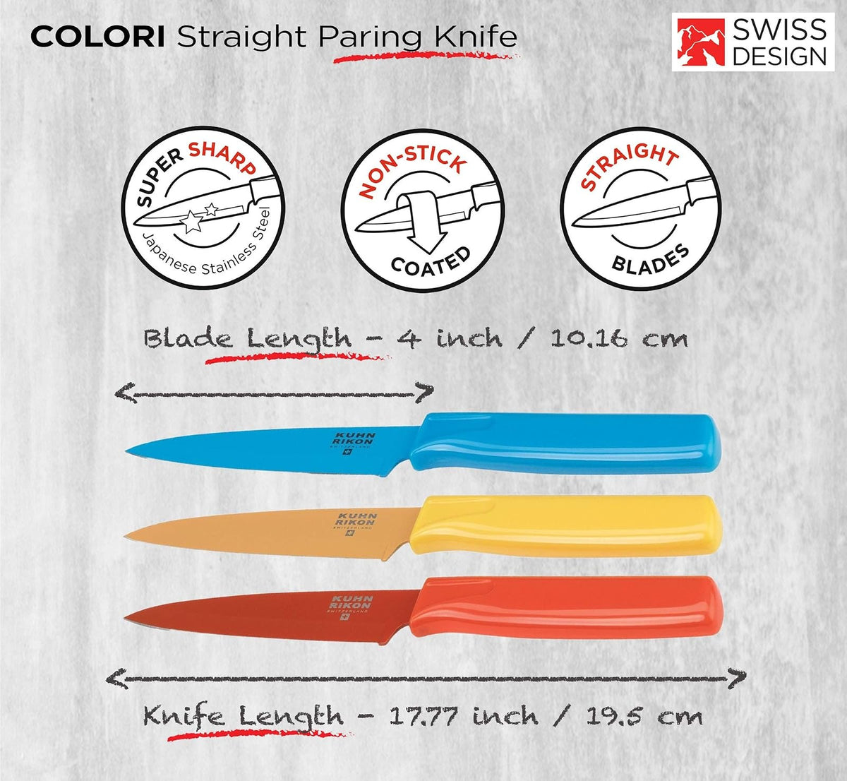 Kuhn Rikon 2847 Colori Paring Knife Set, red/yellow/blue