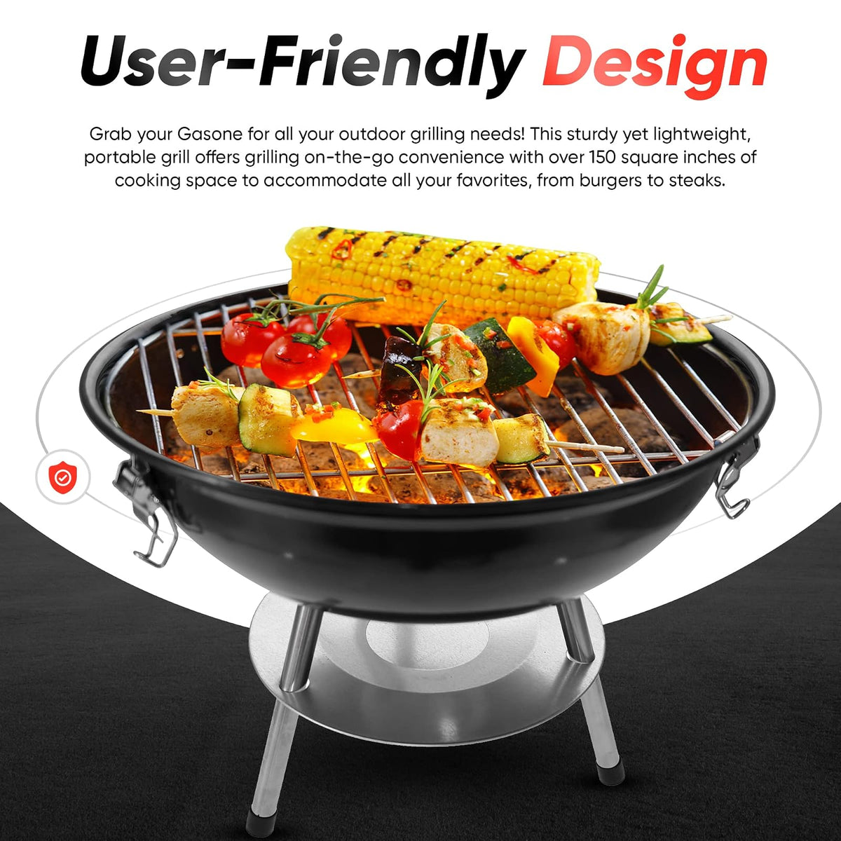 Gas One - Parrilla portátil de 14 pulgadas con tapa de bloqueo de 3 puntos para preservación del calor - Sistema de ventilación doble - Parrilla de carbón pequeña para patio trasero, camping, barco
