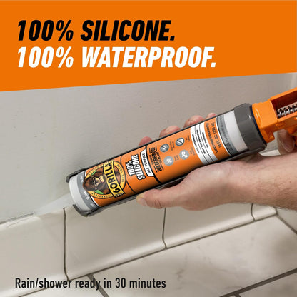 Gorilla 8050002 Clear 100Percentsilicone Sealant, 10 Oz., Clear | Resistente al moho y al moho, sellador flexible multiusos, secado rápido en 30 minutos, uso en interiores y exteriores