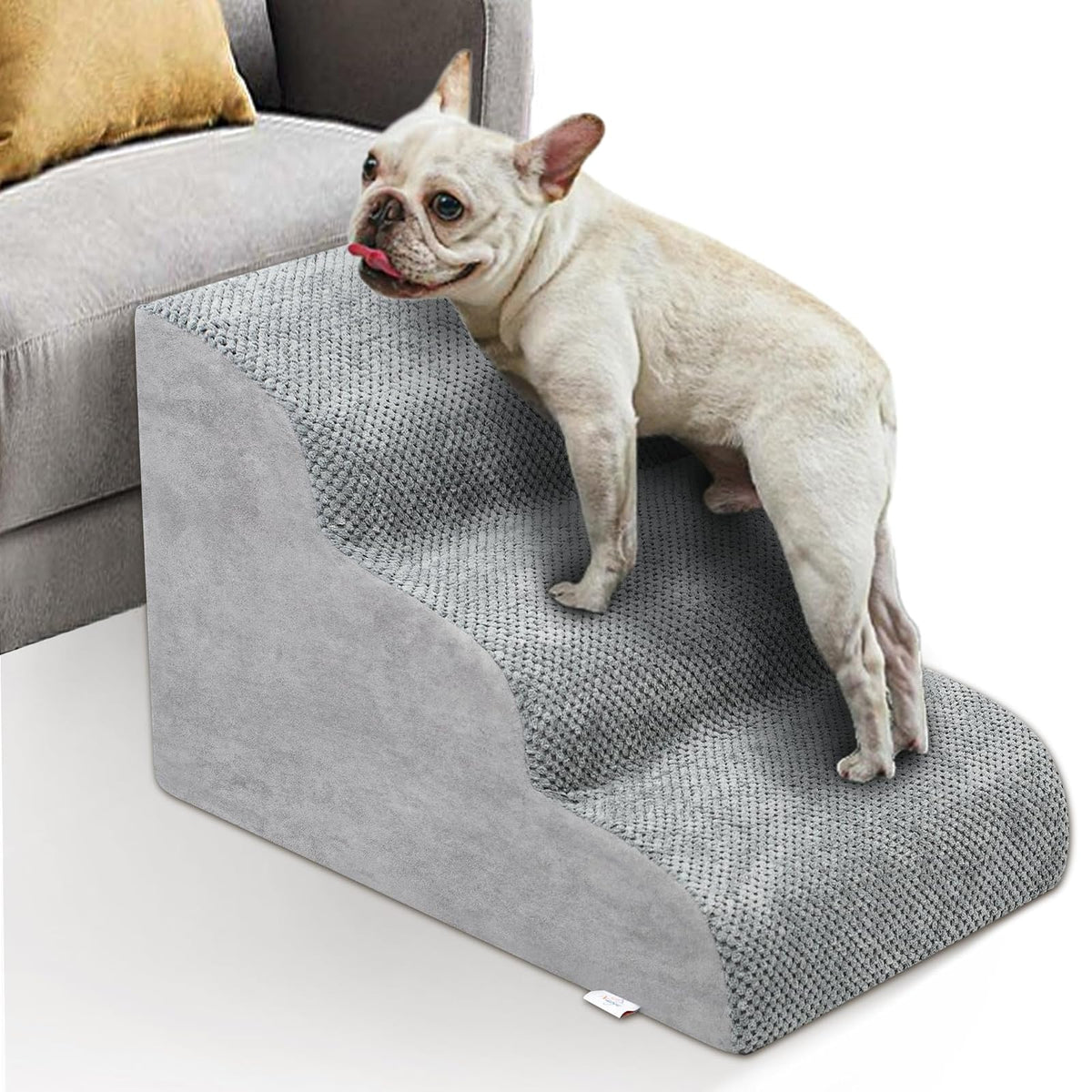 Niubya Escalera de Espuma para Perro Pequeño con Base Antideslizante - 3 Steps - Gris