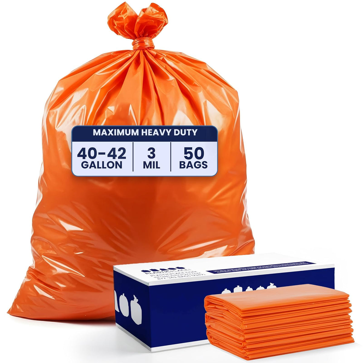 Plasticplace Contractor Trash Bags 42 Gallon - 3.0 Mil, Orange Heavy Duty Garbage Bag 33” x 48” (50 Count)