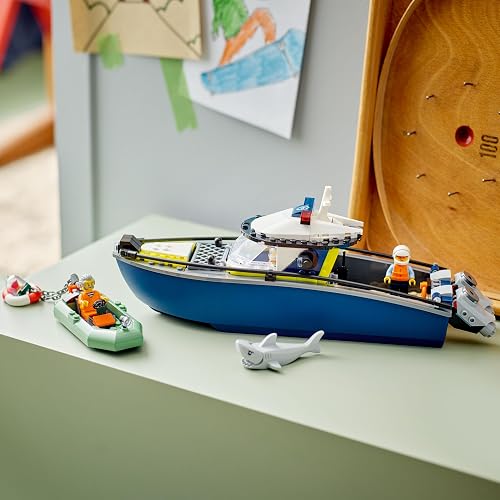 LEGO City Persecución en Barco de Policía Set de Construcción de Juguetes, Lancha Flotante y Bote Inflable del Ladrón, Idea de Regalo para Héroes Cotidianos de 6 Años o Más 60456