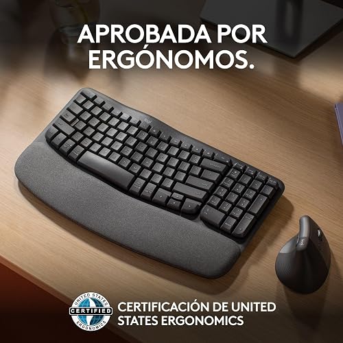 Logitech Wave Keys, Teclado ergonómico inalámbrico con reposamanos Acolchado, Escritura Confortable y Natural, Easy-Switch, Bluetooth, Logi Bolt, multisistema, Windows/Mac - Grafito