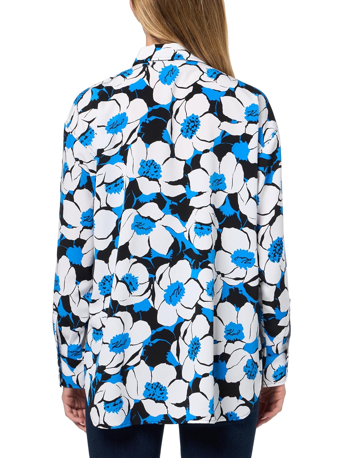 Karl Lagerfeld - Blusa Floral de Manga Larga para Mujer, Azul (French Blue Combo)