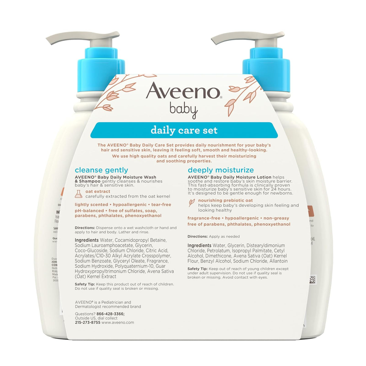 Aveeno Baby Gentle Moisturizing Daily Care Set, Natural Oat Extract, Natural Colloidal Oatmeal, 2 Items