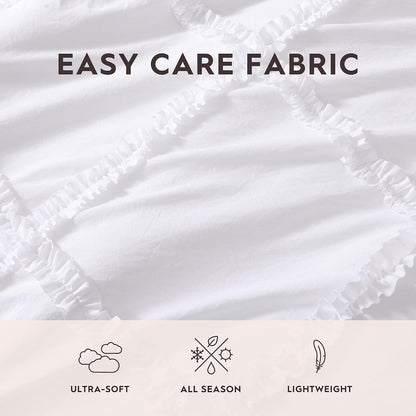 Laura Ashley - Juego de edredón Individual XL, Juego de Ropa de Cama Reversible con Funda a Juego, Esenciales para recámara (Norah Blanco sólido)