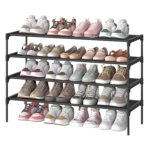 SONGMICS - Zapatero, Organizador de Almacenamiento de Zapatos de 4 Niveles, Ahorro de Espacio, 11.6 x 36.1 x 27.7 Pulgadas, Entrada, Marco de Metal, estantes de Tela no Tejida, Tinta Negra.