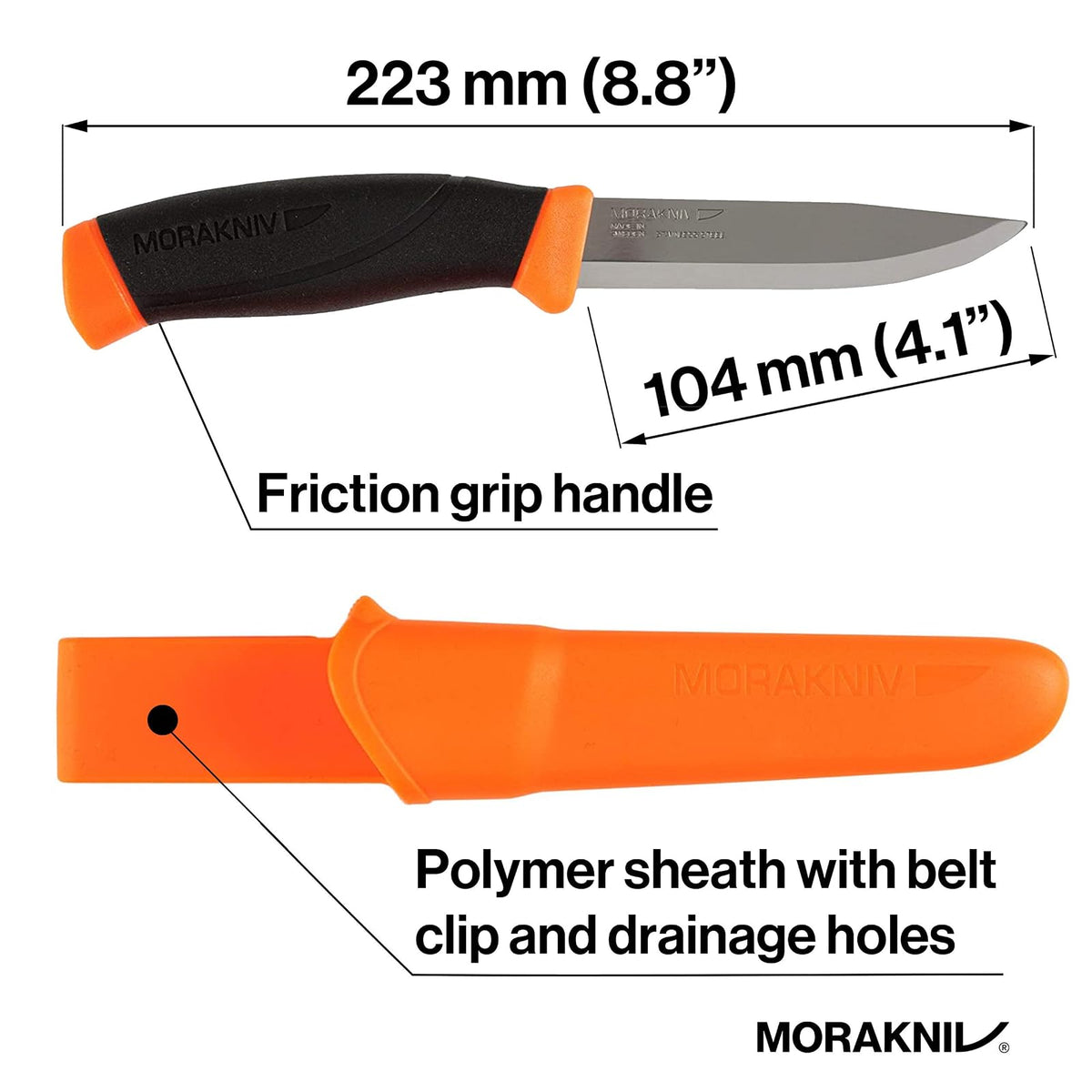 Morakniv Companion - Cuchillo para Exteriores de Hoja Fija con Hoja de Acero Inoxidable Sandvik, 10.41 cm
