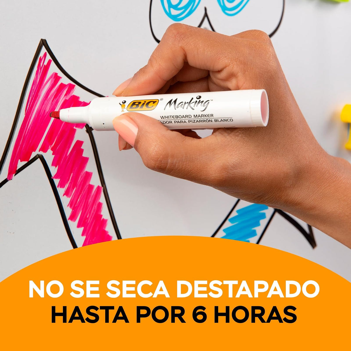 BIC, Marcador de Pizarrón, Borrado Fácil, Olor Suave, Marking, Surtido de Colores Fashion y Clásicos, 8 piezas