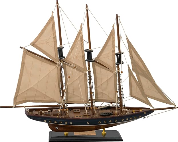 ADORNO DE MADERA VELERO ATLANTIC AZUL Y CAFÉ 57 X 72 CM