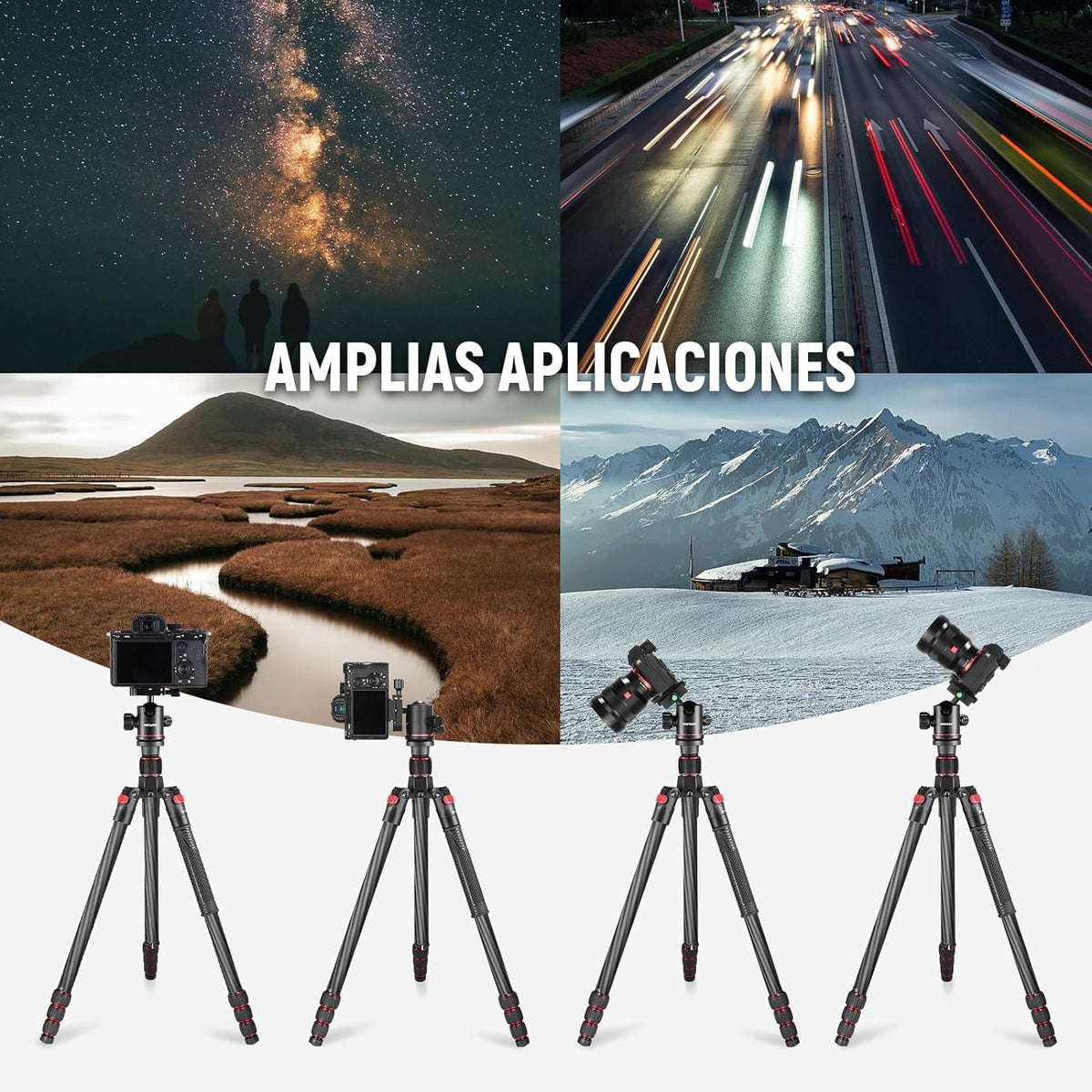 NEEWER 66"/168cm Fibra de Carbono Tripode para Camara con 360° Rotula, N55C | Panorama, 1/4" Arca Placa QR, Portatil Bolsa, Compacto Viaje Tripode Monopod para DSLR Video Camcorder