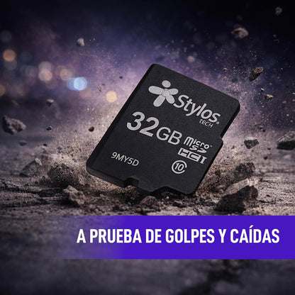 Memoria Micro SD 32GB Clase 10 con Adaptador Negra Almacenamiento PC Laptop Camara StylosTech