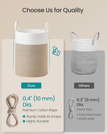 SONGMICS - Cesta de lavandería con asas, 15.8 galones | Para ropa, sala de estar, recámara, 13.8 x 13.8 x 19.7 pulgadas, beige, colección STOWIT URLH061LZ01