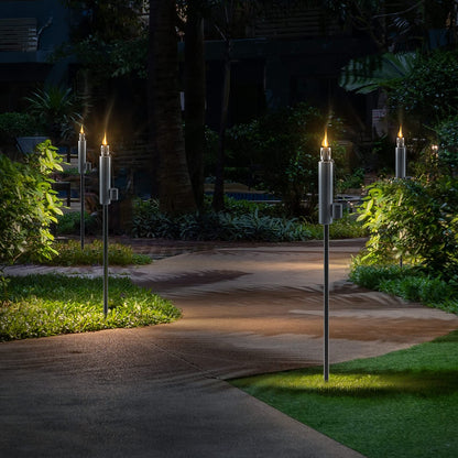 Matney - Linternas decorativas de acero inoxidable para exteriores, luces decorativas de jardín y patio, lámpara de aceite de 5 pies para citronela, mecha de fibra de vidrio y tapa de amortiguación