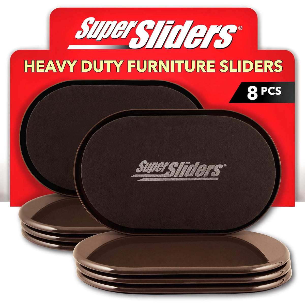 Super Sliders Deslizadores Ovalados para Muebles Reutilizables - Marrón - Paquete de 8 - Para alfombras