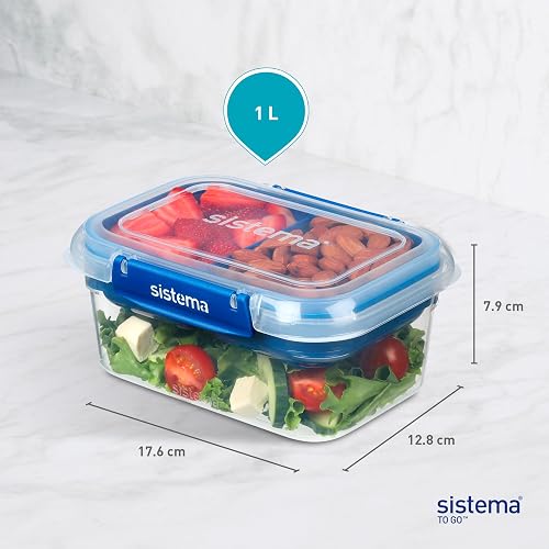 Sistema TO GO Stax - Contenedores de almacenamiento de alimentos a prueba de fugas, 1 l, recipientes herméticos y apilables para preparar comidas con tapas, fiambreras, sin BPA, 3 unidades