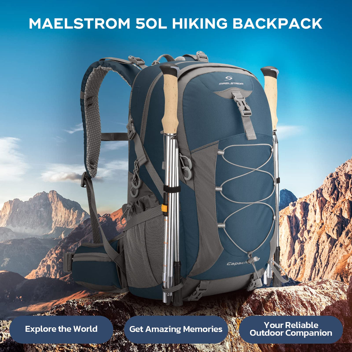 Maelstrom Mochila Senderismo Liviana, Mochila Camping con Cubierta Lluvia | Nailon anti desgarro agua, separación seco húmedo, bolsillos, silbato emergencia. Ideal hombre, mujer, senderismo