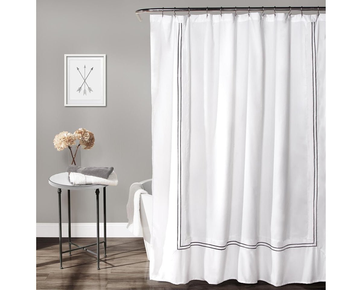 Lush Decor Hotel Collection - Cortina de Ducha de Tela Minimalista Estilo Liso, diseño de baño, 72 x 72 Pulgadas, Blanco y Gris