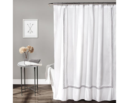 Lush Decor Hotel Collection - Cortina de Ducha de Tela Minimalista Estilo Liso, diseño de baño, 72 x 72 Pulgadas, Blanco y Gris
