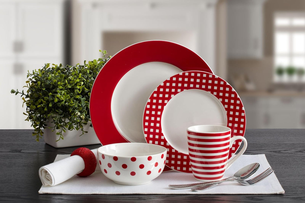 Pfaltzgraff Kenna Red - Vajilla de porcelana de 16 piezas, servicio para 4