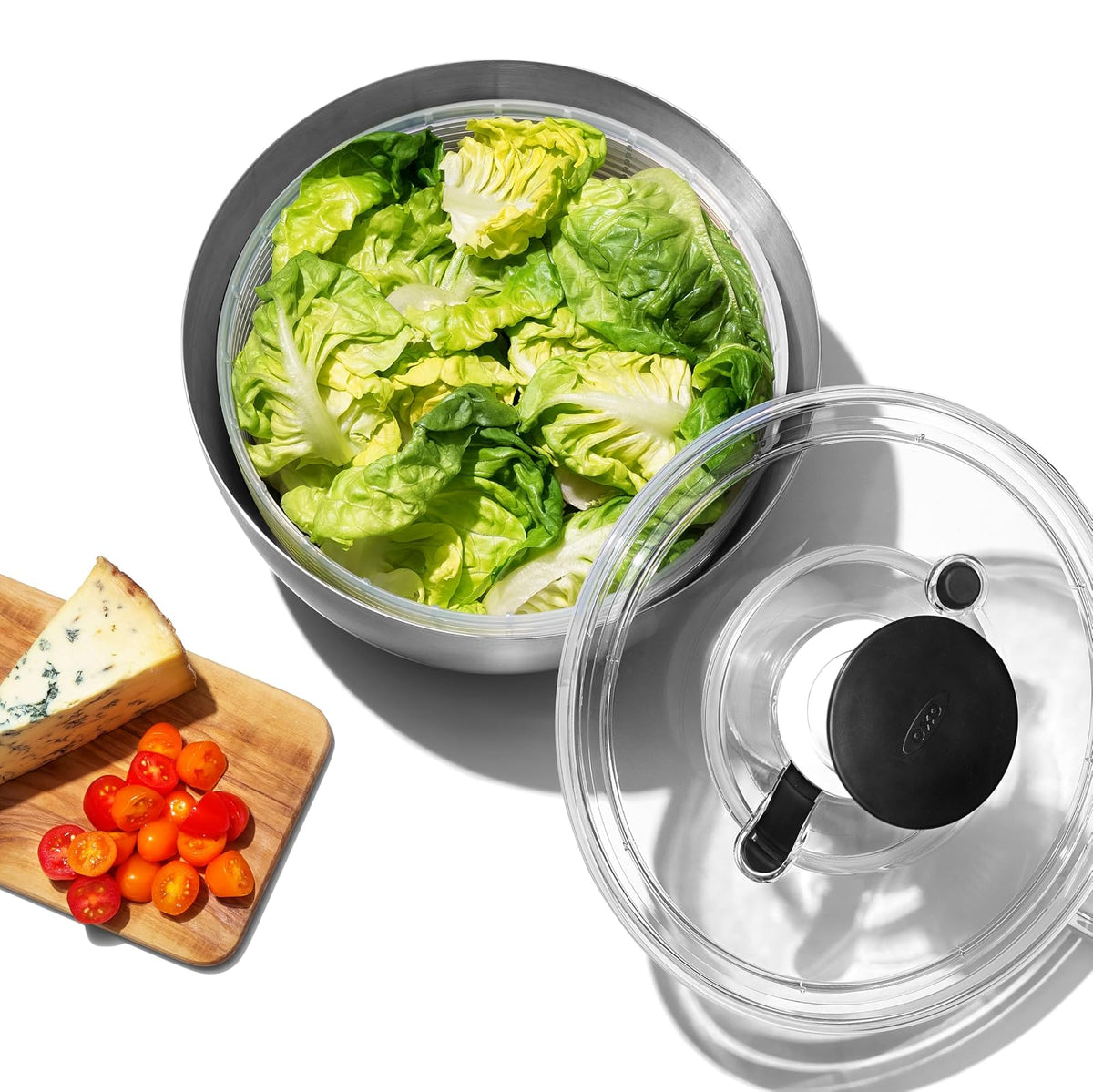 OXO 1071497 Centrifugador Ensalada Acero, 26.6 cm