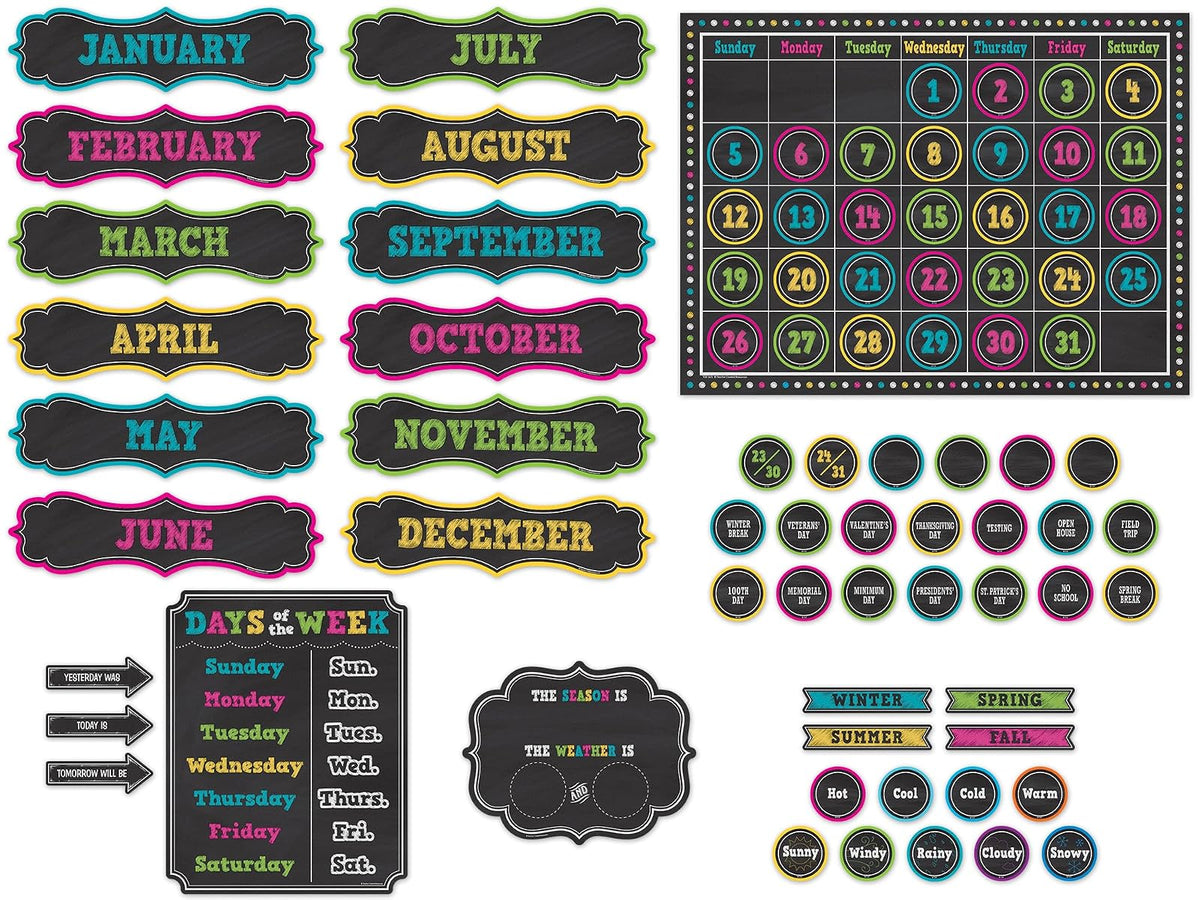 Teacher Created Resources TCR5615 pizarrón con calendario brillante, juego de tablón de anuncios, papel, multi
