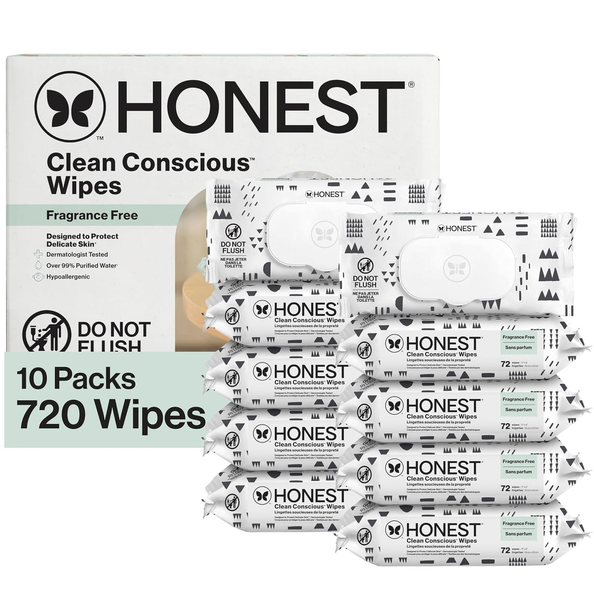 The Honest Company Toallitas para bebé, 720 unidades, diseño de patrón de juego, más del 99% de agua, pura y suave, base vegetal, sin fragancia, toallitas húmedas extra gruesas y duraderas.