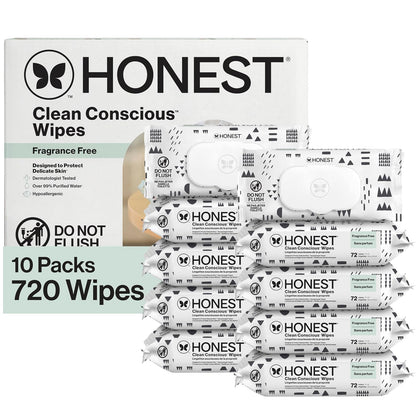 The Honest Company Toallitas para bebé, 720 unidades, diseño de patrón de juego, más del 99% de agua, pura y suave, base vegetal, sin fragancia, toallitas húmedas extra gruesas y duraderas.