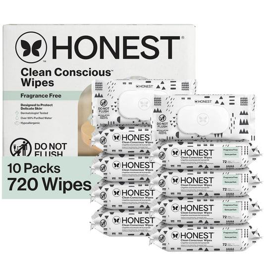 The Honest Company Toallitas para bebé, 720 unidades, diseño de patrón de juego, más del 99% de agua, pura y suave, base vegetal, sin fragancia, toallitas húmedas extra gruesas y duraderas.