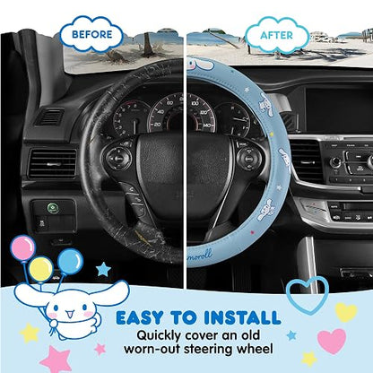 Carbella Sanrio Cinnamoroll Funda para Volante de Auto Ajuste Universal 14.5-15.5 in, Azul