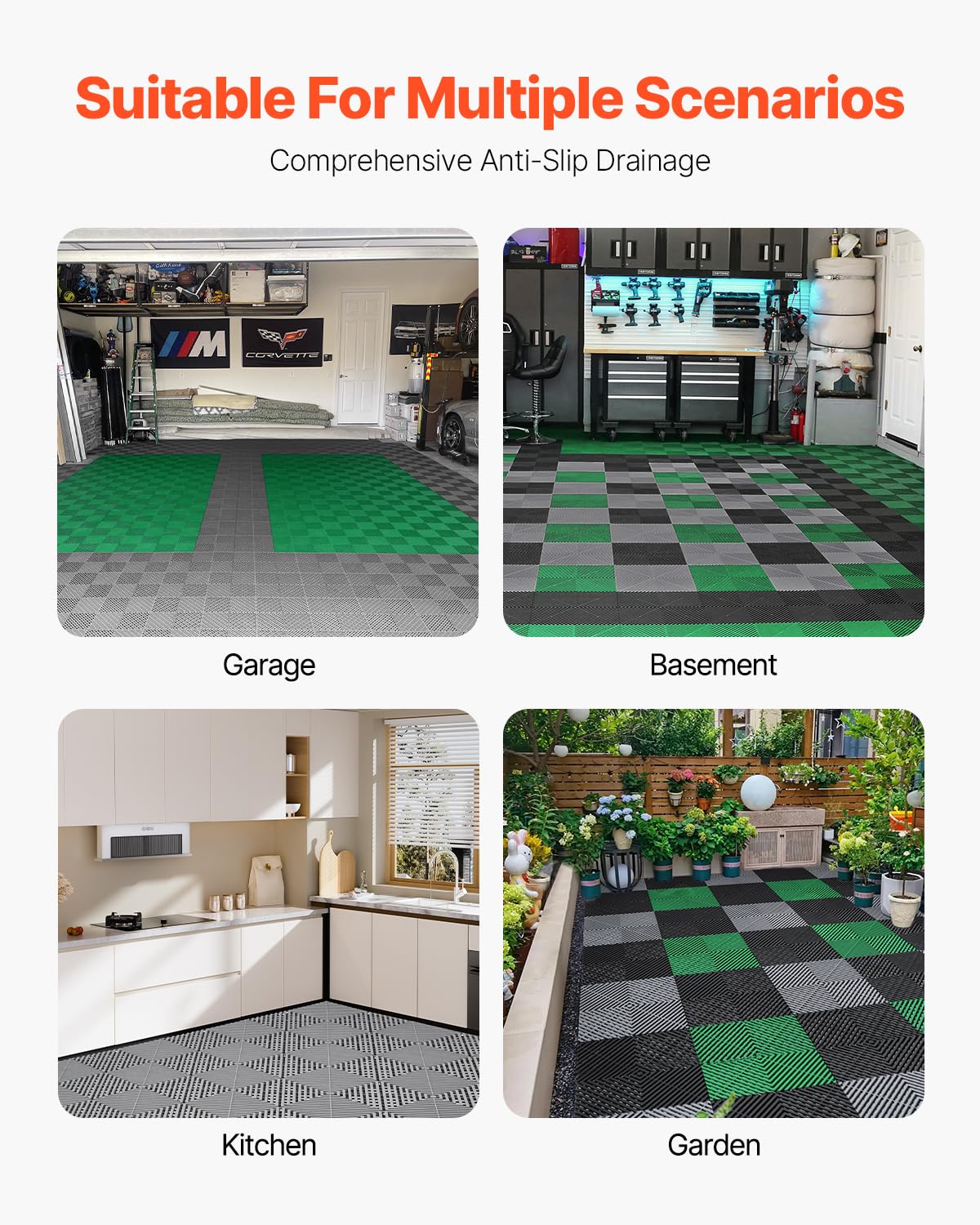 VEVOR Alfombrilla de Drenaje Entrelazada de 310 x 310 x 15,1 mm, 40 Alfombrillas de Drenaje Entrelazadas, Alfombrilla de Drenaje de Polipropileno Antideslizante para Suelo, Baño, Garaje, Jardín, Gris
