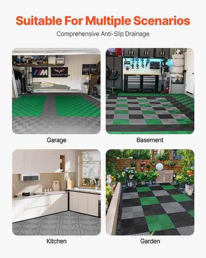 VEVOR Alfombrilla de Drenaje Entrelazada de 310 x 310 x 15,1 mm, 40 Alfombrillas de Drenaje Entrelazadas, Alfombrilla de Drenaje de Polipropileno Antideslizante para Suelo, Baño, Garaje, Jardín, Gris