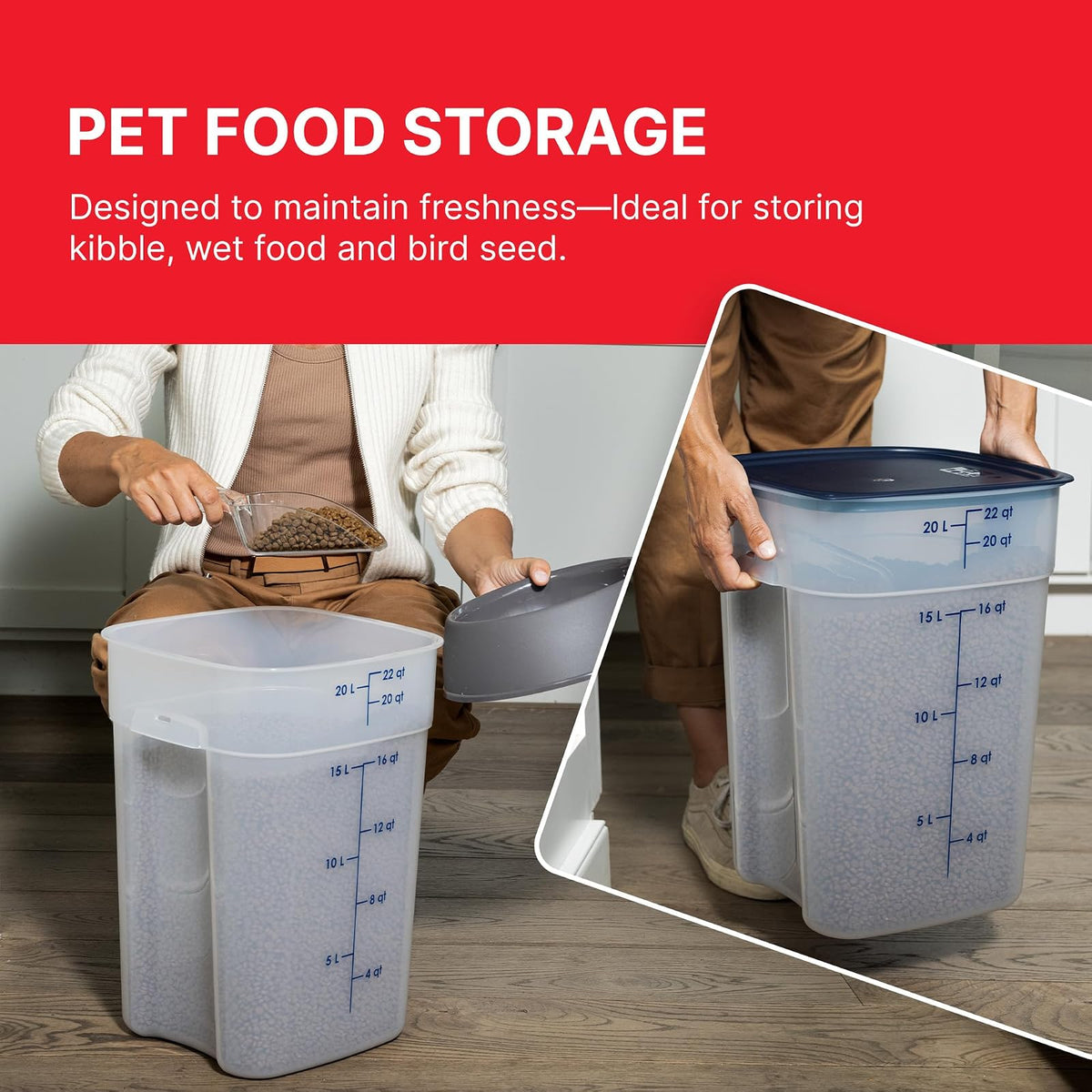 Cambro FreshPro - Contenedor de almacenamiento de alimentos de 22 cuartos (QT) con tapa (grado de restaurante), para preparación de alimentos, cocina comercial, contenedor de comida para mascotas y