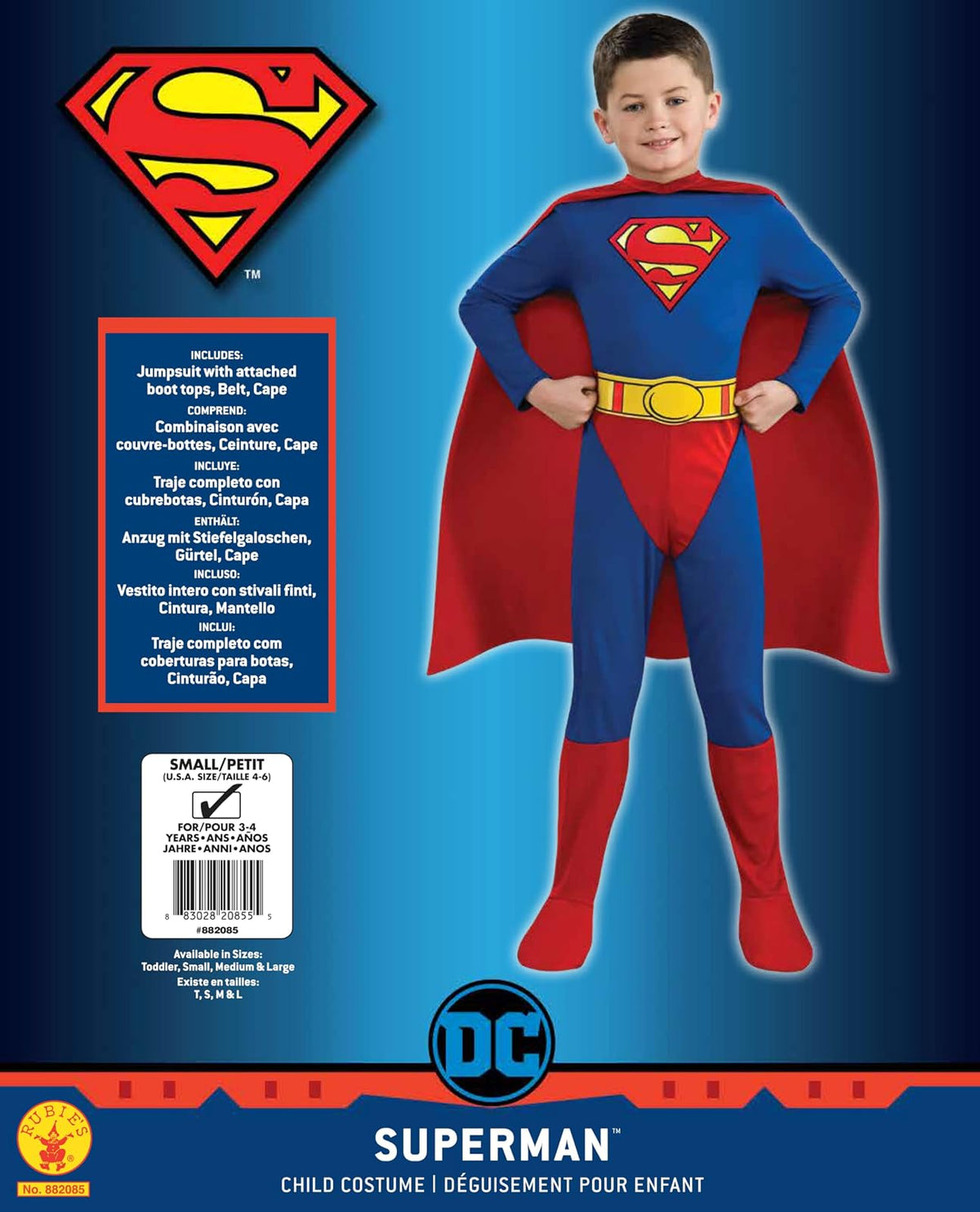 Superman Disfraz Infantil de, Multicolor, Bebé (2 años)