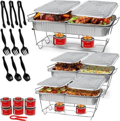 Juego de 33 Platos Desechables de Tamaño Grande con Cubiertas, Utensilios, Latas de Combustible, Juego de Platos de Limpieza Premium para Eventos, Fiestas, Catering