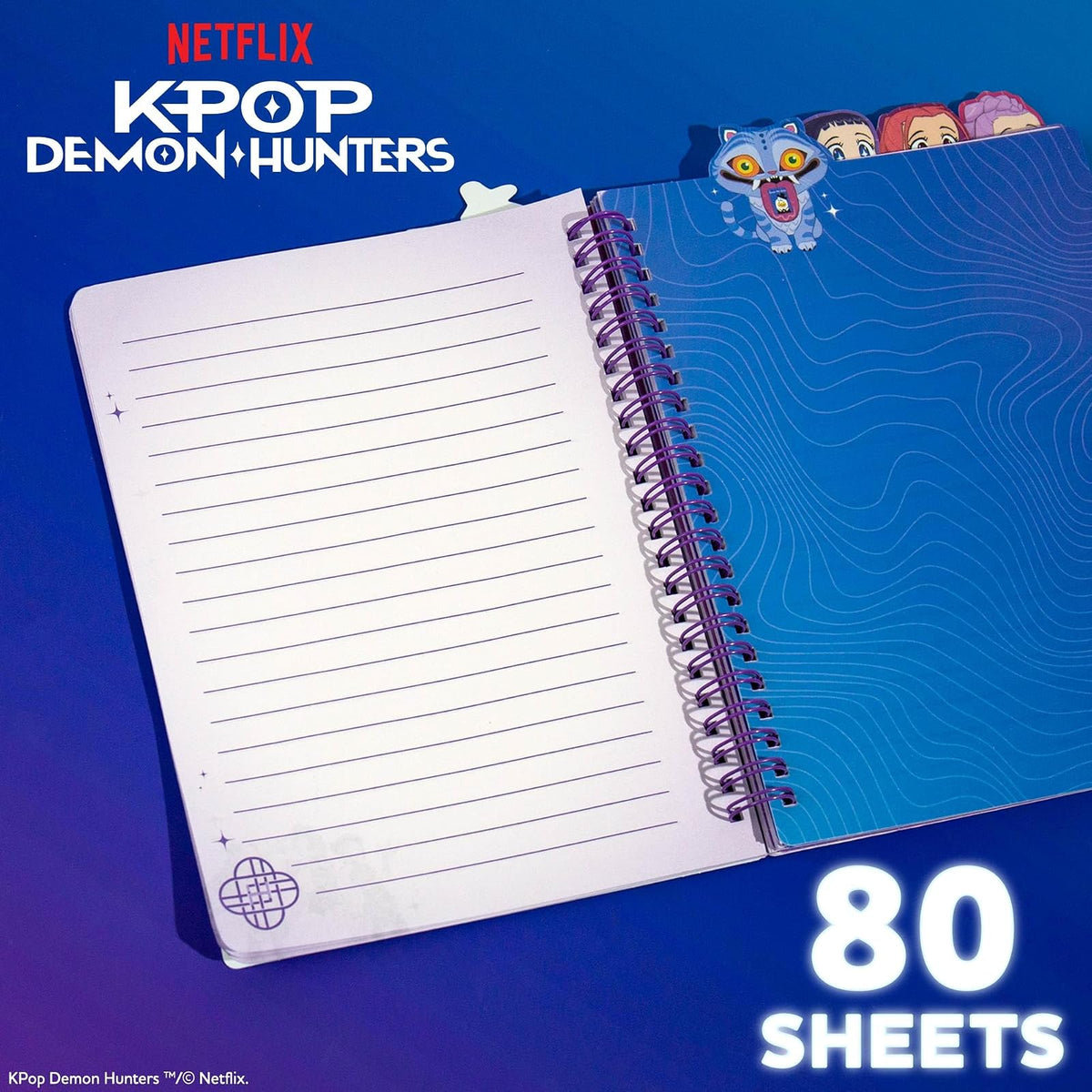 Horizon Group KPOP Demon Hunters Huntr/x Tab Diario | 80 páginas rayadas, encuadernación espiral, tamaño 6x8 pulgadas, 5 pestañas de personajes