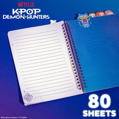 Horizon Group KPOP Demon Hunters Huntr/x Tab Diario | 80 páginas rayadas, encuadernación espiral, tamaño 6x8 pulgadas, 5 pestañas de personajes