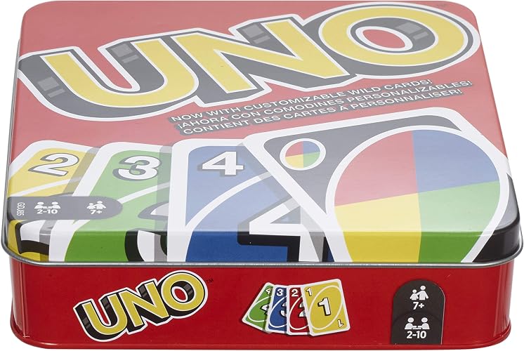 UNO Original Caja Metálica, Juego de Mesa Familiar de 2 a 10 Jugadores | Juego de cartas clásico para niños, adolescentes y noche de juegos familiares, tarjetas accesibles y personalizables para