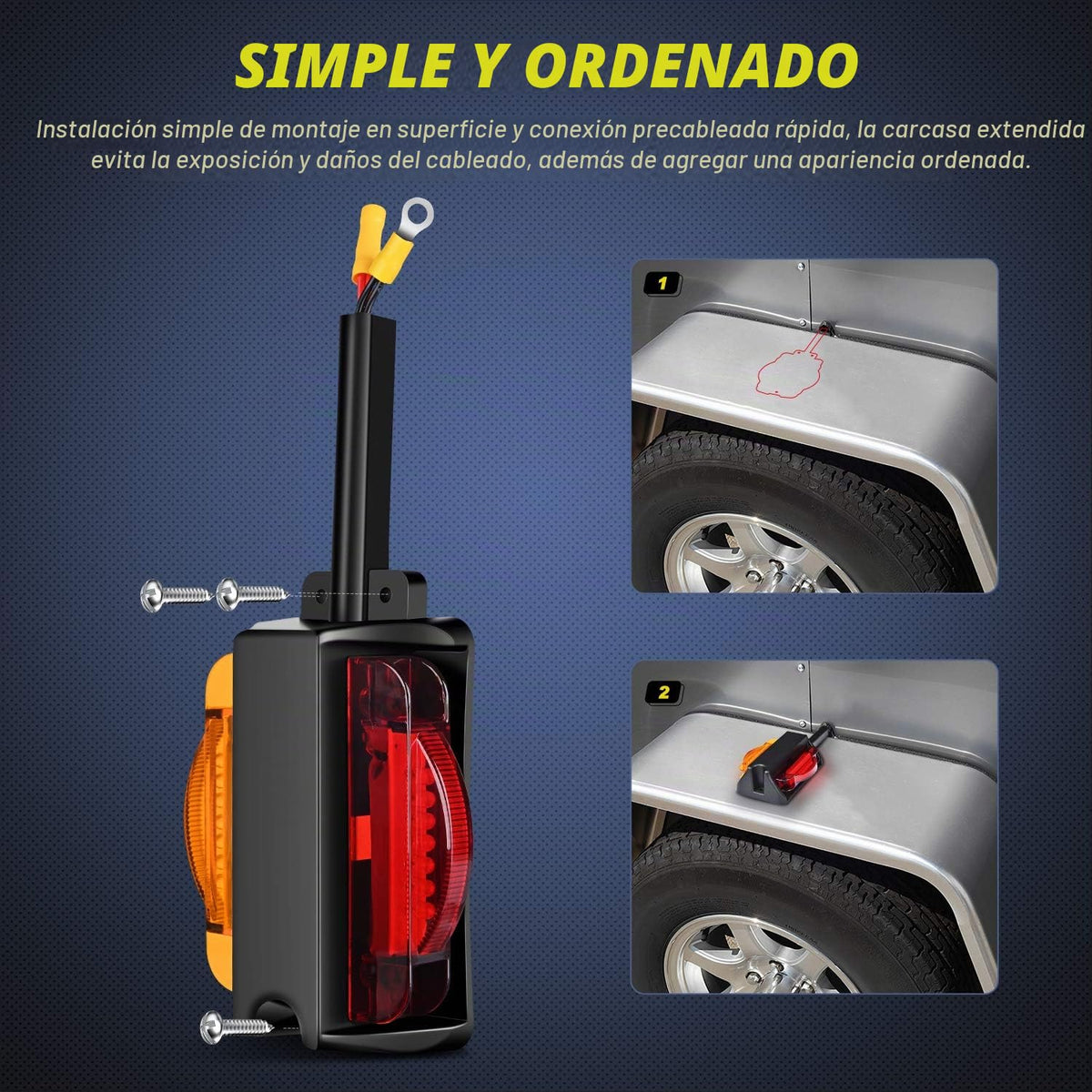 Nilight 2 Luces LED para Guardabarros de Remolque TL-43, Precableadas, Ámbar Frontal y Rojo Trasero